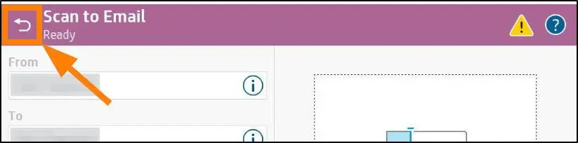 The Return button at the top-left of the Scan to Email menu.