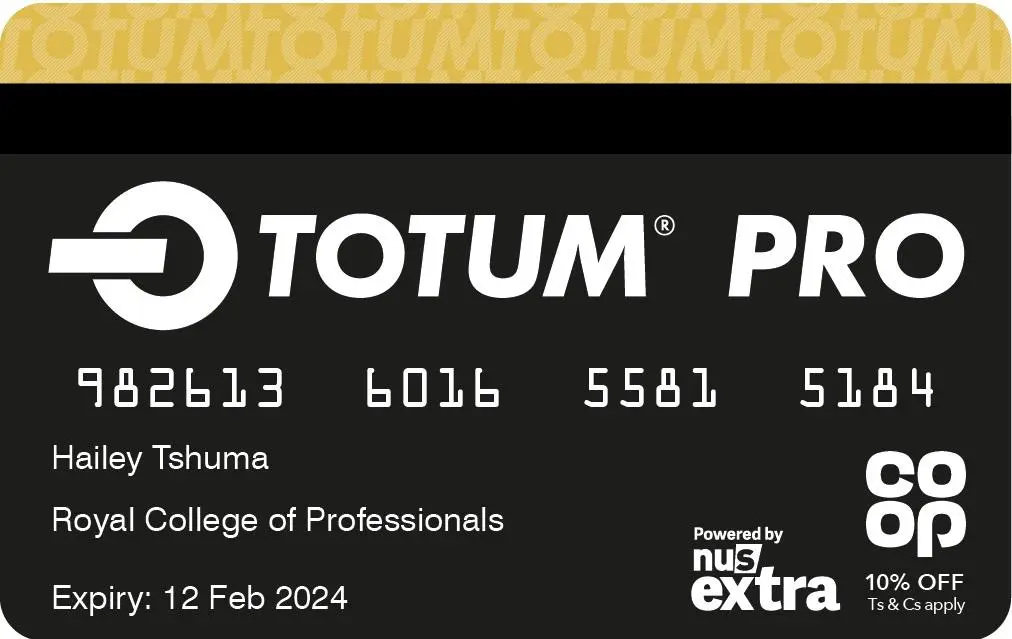A close-up view of a Totum pro card
