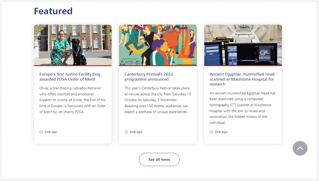 Screenshot of featured area on the News hub landing page