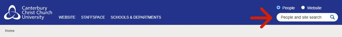 Screenshot of StaffNET header with people search highlighted